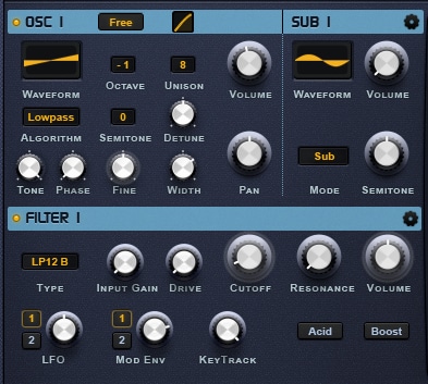 Synthmaster One osc sub filters