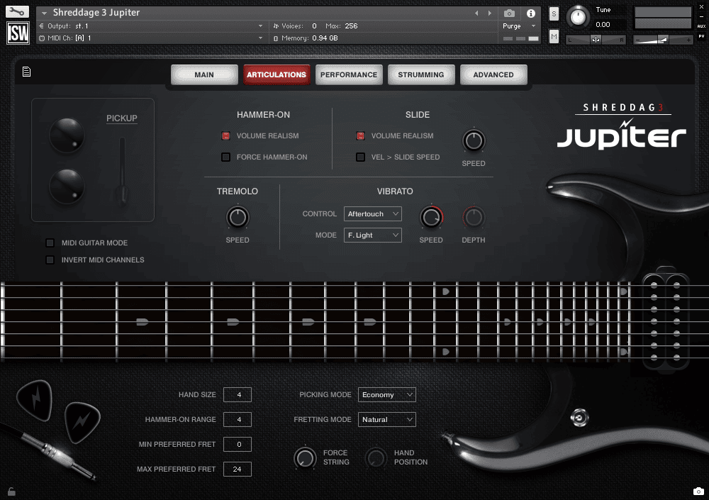 Impact Soundworks Shreddage3 Jupiter GUI articulations
