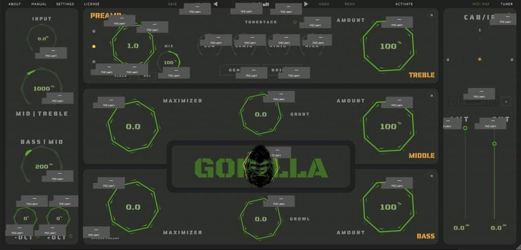 Aurora DSP Gorilla Bass Studio Suite GUI MIDI Map